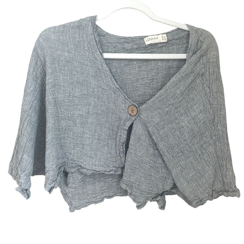 LUUKAA Grey Textured Linen Blend Shrug Top Size 10 Lagenlook Minimalist